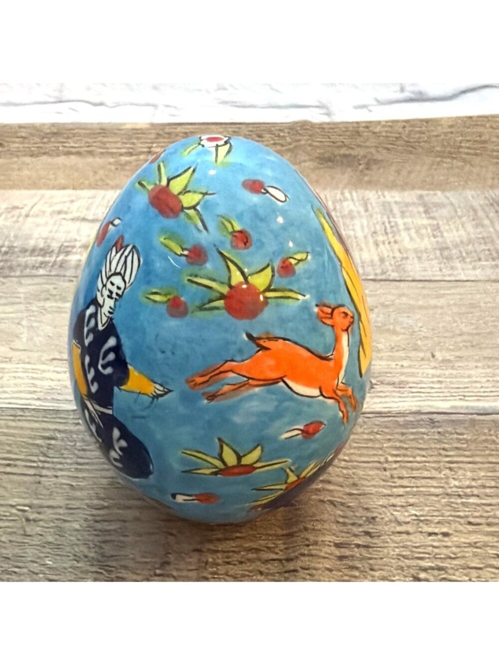 Blue Ceramic Egg Hand Painted Grand Bazaar Turkey Istanbul Folk Art Pottery VTG - Picture 13 of 13